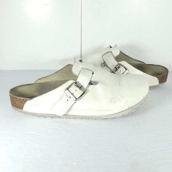 Birkenstock Men's Boston EU43 US10 White Leather Closed Toe Mules Clogs - Picture 7 of 16